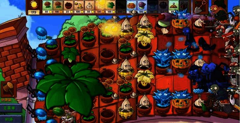 僵尸被大蒜玉米投手攻击场景