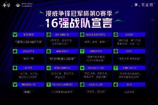 漫威争锋冠军杯 16 强战队名单