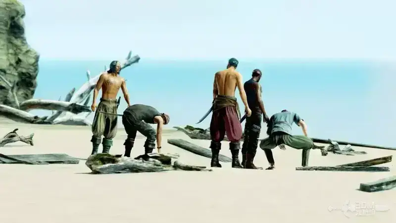 远处海盗寻找东西的画面