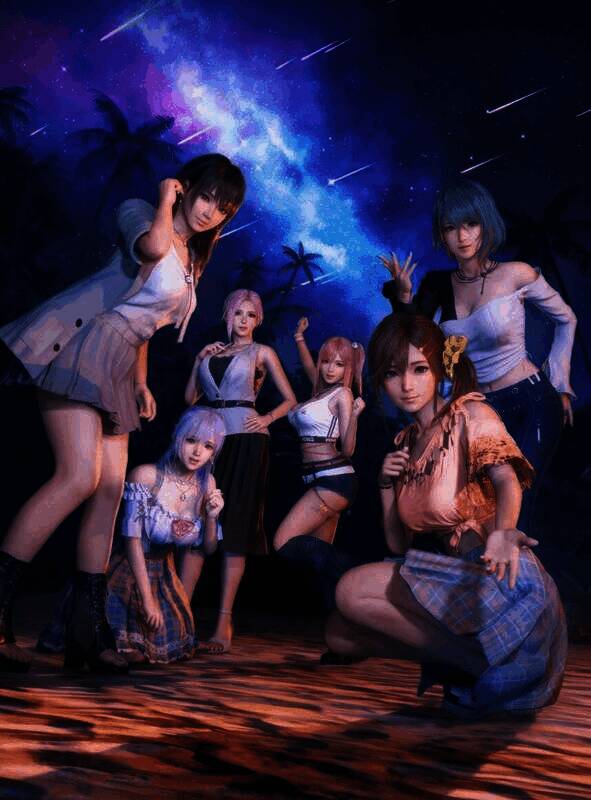 《死或生:女神璀璨假期》新视觉图,六位少女在沙滩上的画面