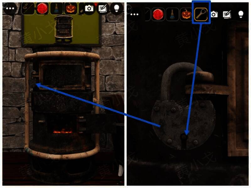 用钥匙打开锁的火炉