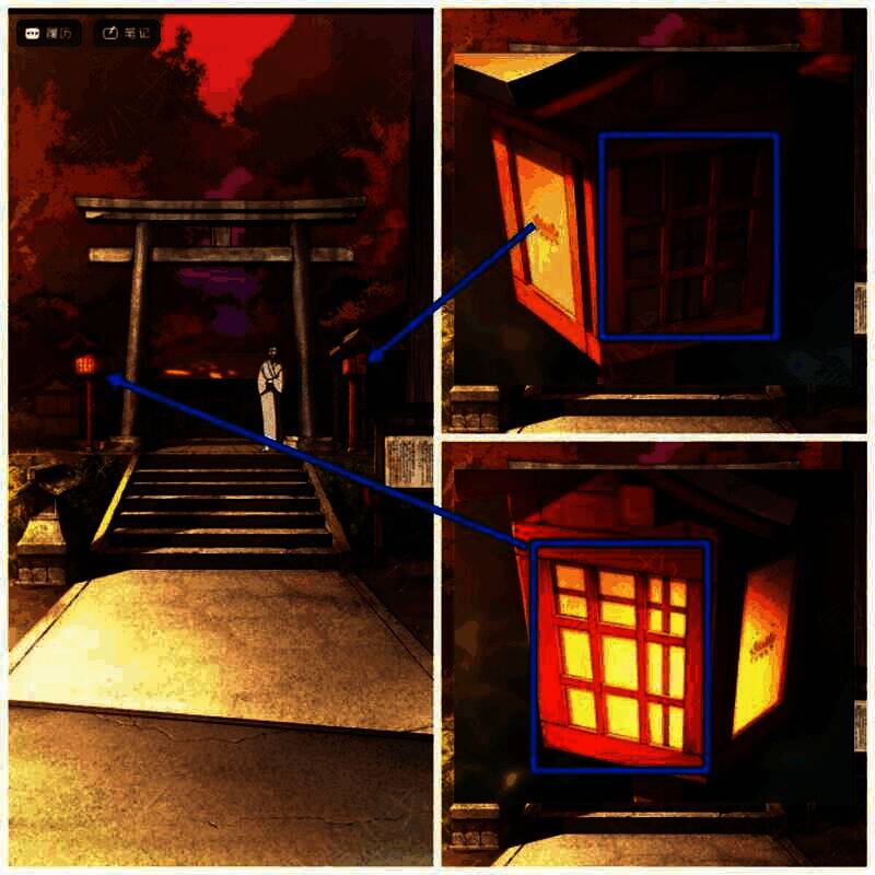 鸟居左右两侧灯笼画面