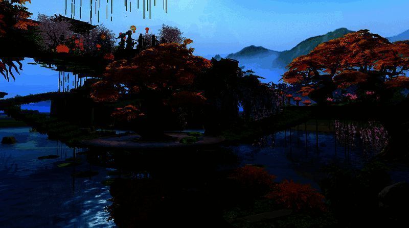 家园门口的凉亭及周边景观，紫藤花垂落