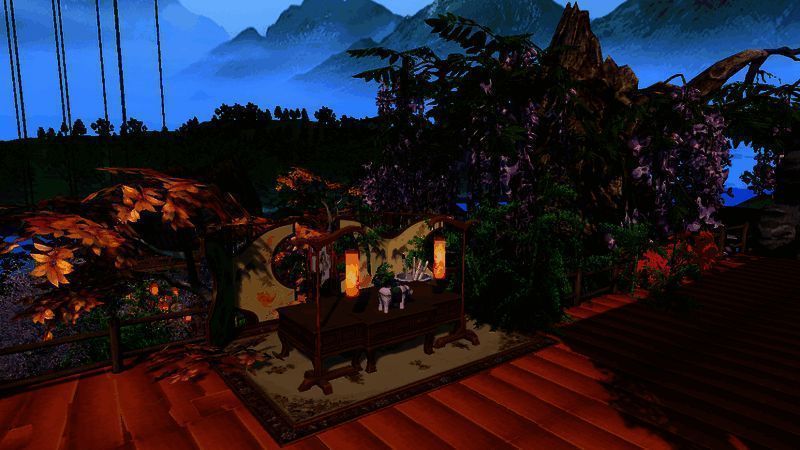 湖中浮岛景观，小径相连，古树挺立