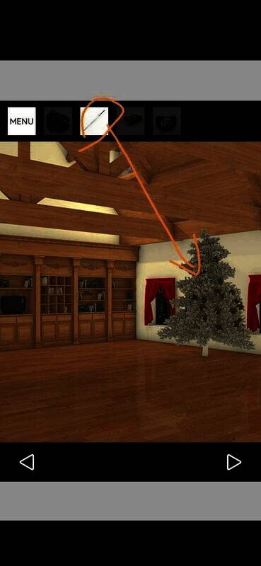 用桌球杆点击银色圣诞树顶端的场景图