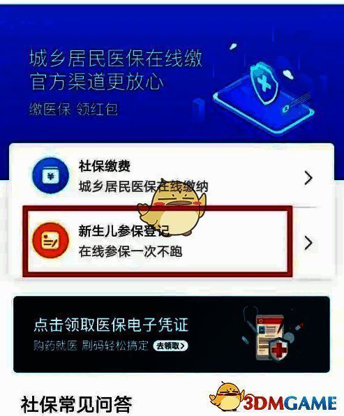城乡居民医保页面新生儿参保登记内容截图