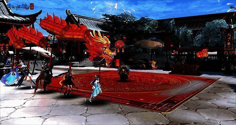 玩家参与舞龙表演