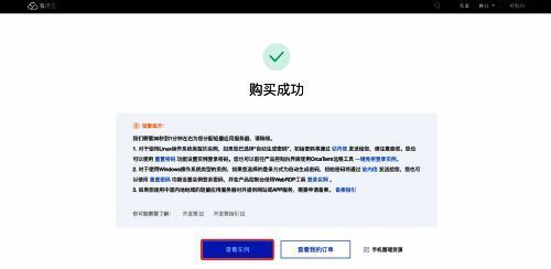 购买成功页查看实例