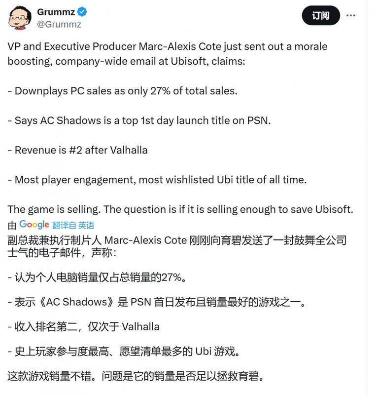 育碧官方制作人确认消息的图片