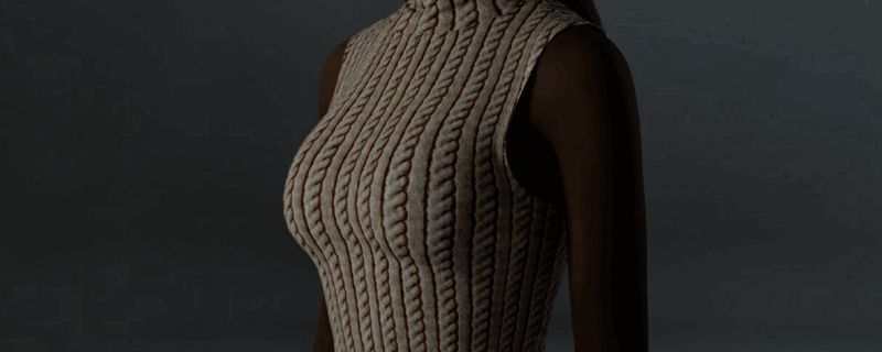 《inZOI》卡其色简约风麻花纹无袖针织连衣裙展示图