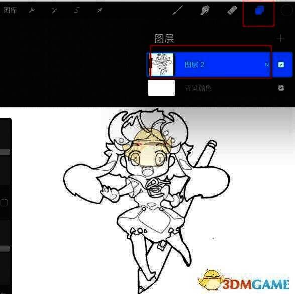 选中线稿图层界面