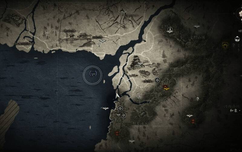 《刺客信条：影》血影武士刀所在船的位置图