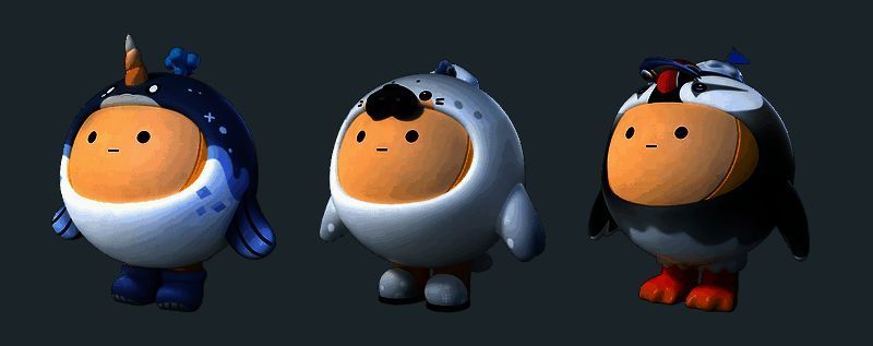 独角鲸普普、竖琴海豹困困、小海鹦兰兰外观图