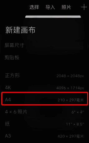 procreate怎么设置A4画布尺寸?procreate设置A4尺寸大小是多少? Procreate新建画布模板界面