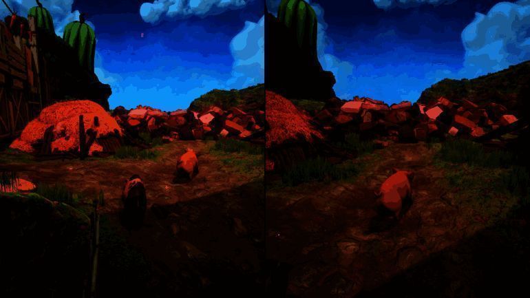 双影奇境中小猪和草房画面