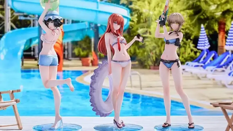 《命运石之门》三位女角色泳装手办整体展示图