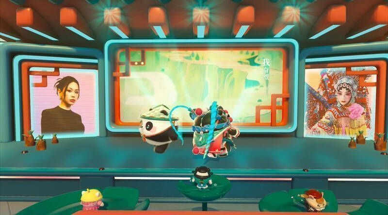 熊猫岁岁和川剧少女梧桐表演