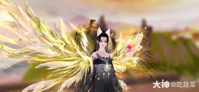 清夜染霜搭配朦金面纱和君知否猫耳头饰的少侠形象