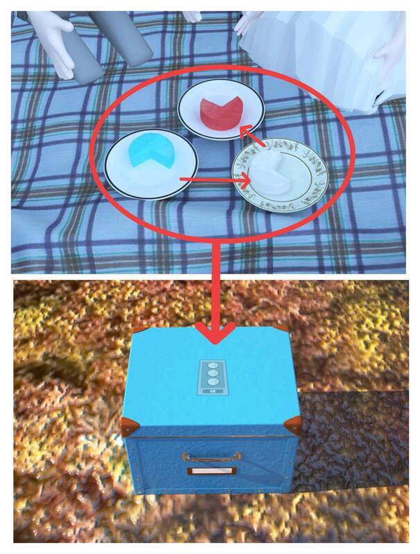 秋天场景野餐垫及蓝色箱子画面