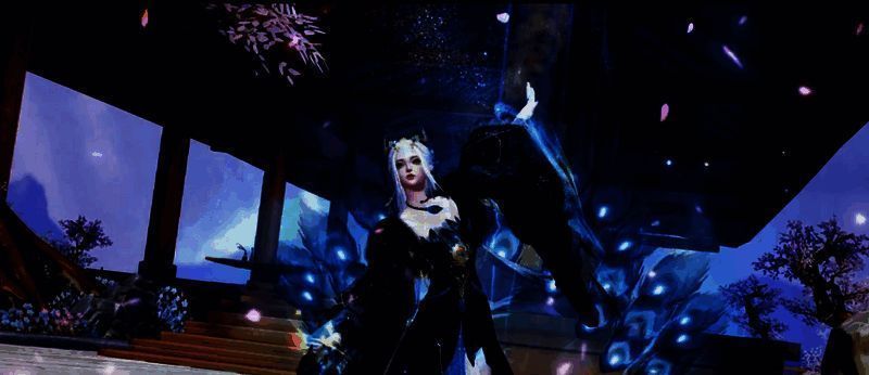 帝魂降世女款时装少女在落樱树下翩翩起舞的画面