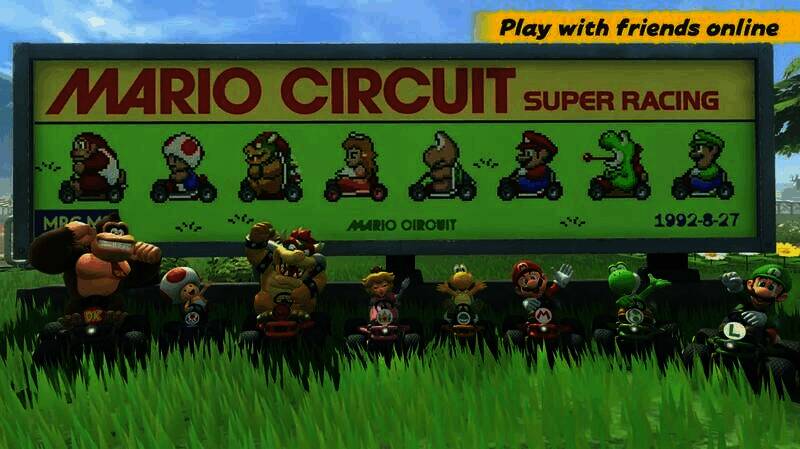 初代《超级马里奥赛车》角色海报及《马里奥赛车：世界》对应角色画面