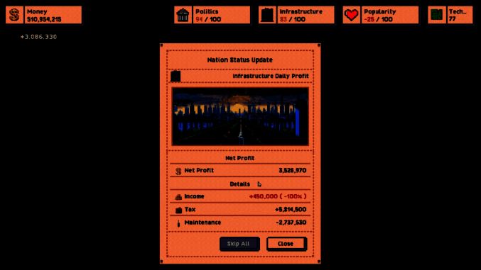 《总统崛起》政治与人气管理画面