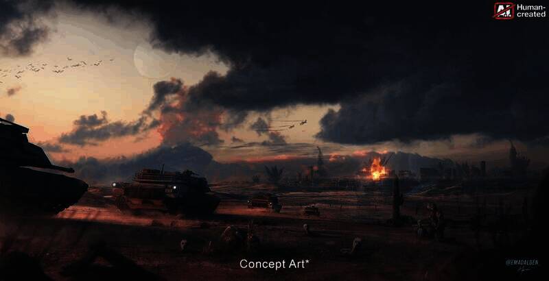 Emad Alden创作的《战地》风格画面