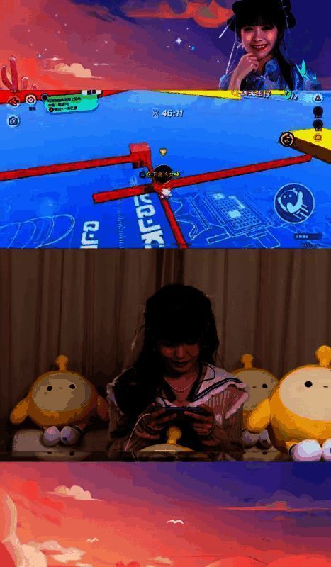 主播阿呆举着赖美云在《蛋仔派对》中闯关