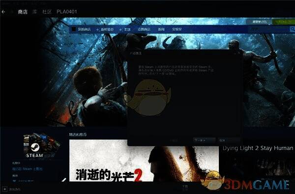 Steam激活码输入页面截图