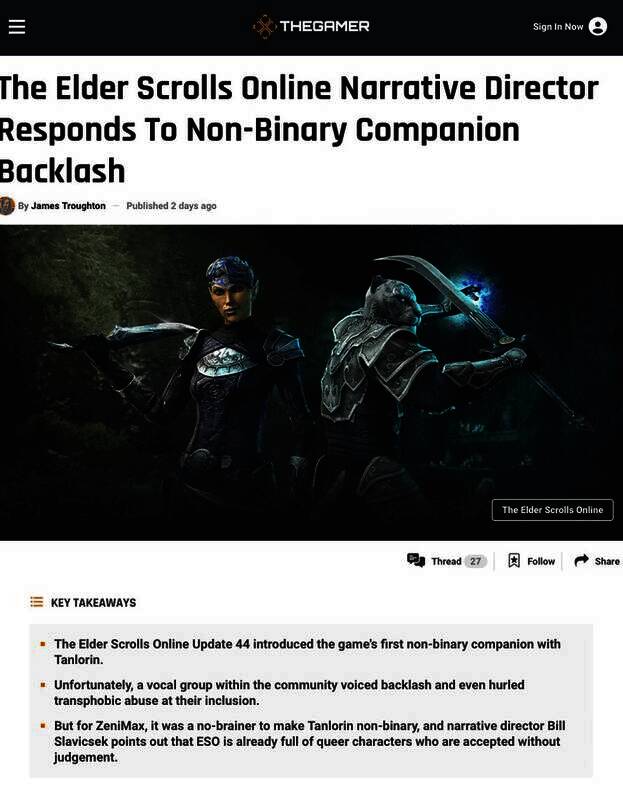 《上古卷轴OL》非二元同伴相关画面