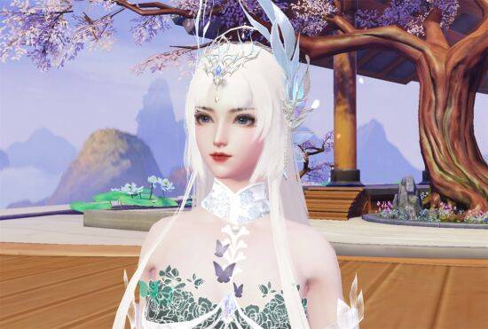 雪发武运女脸模搭配时装在伏羲村的少女图