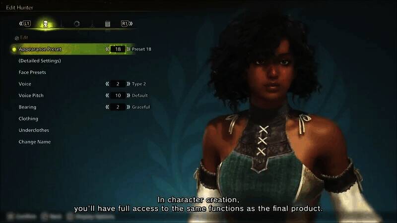 《怪物猎人：荒野》角色创建界面截图