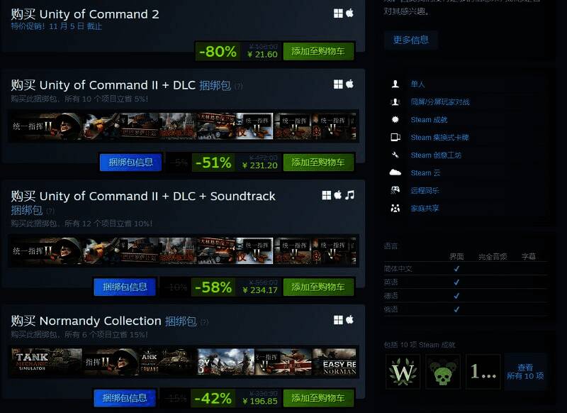 《统一指挥2》Steam页面促销信息