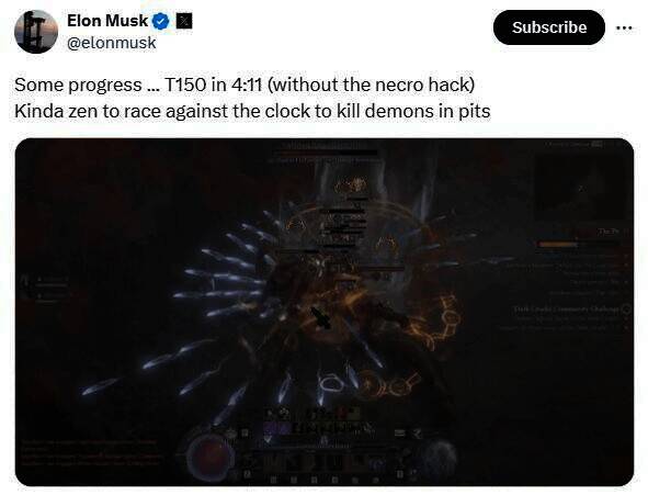 马斯克玩《暗黑破坏神4》画面