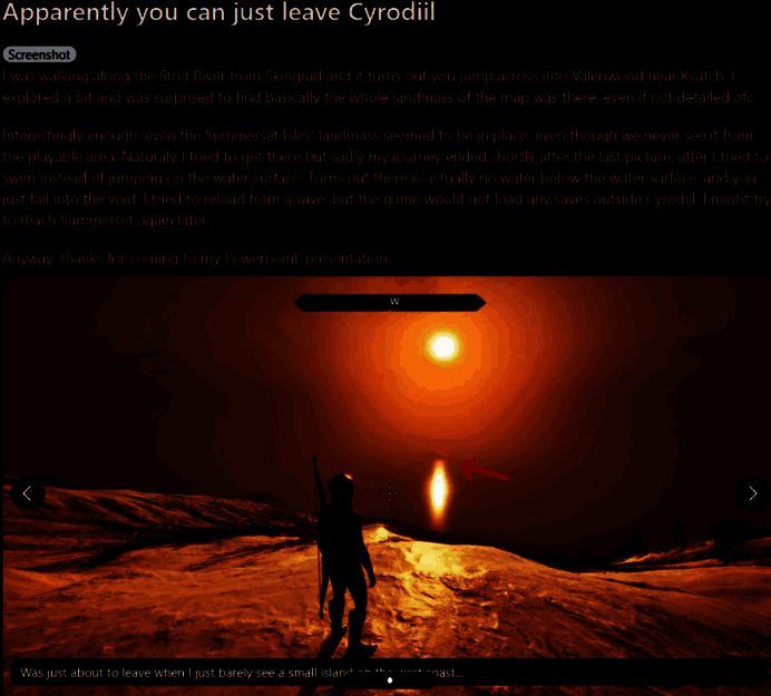 《上古卷轴4:重制版》玩家尝试游向地图外岛屿画面