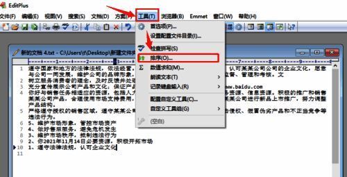 点击工具菜单下排序按钮的界面图片