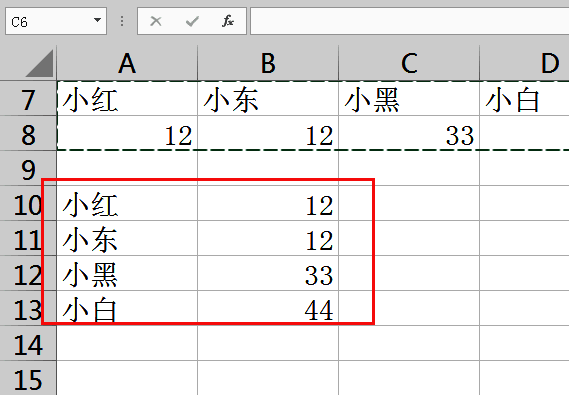 数据从横排变为竖排后的效果图