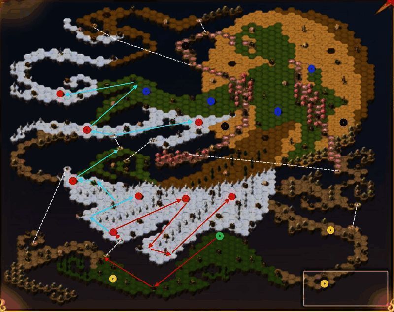 《火影忍者：忍者新世代》高经验探索路线图，箭头方向清晰指示行进顺序