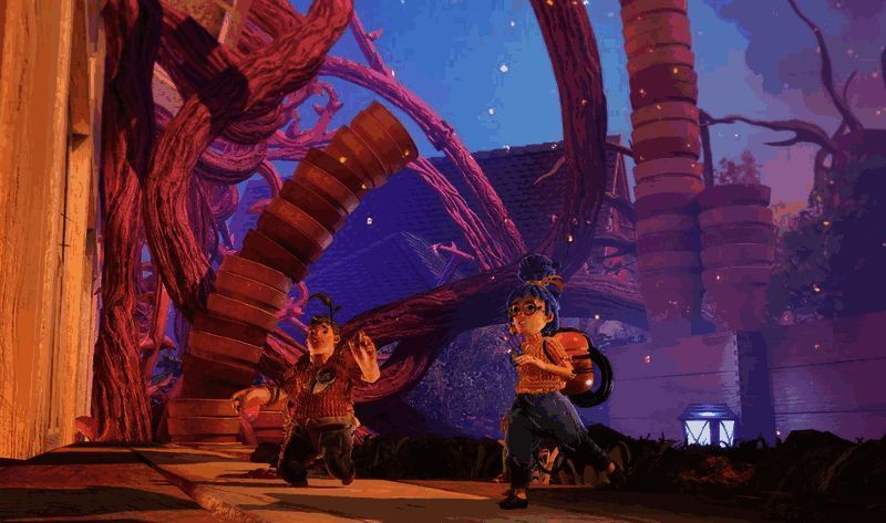 《双人成行》游戏画面,两位角色在奇幻世界中并肩作战