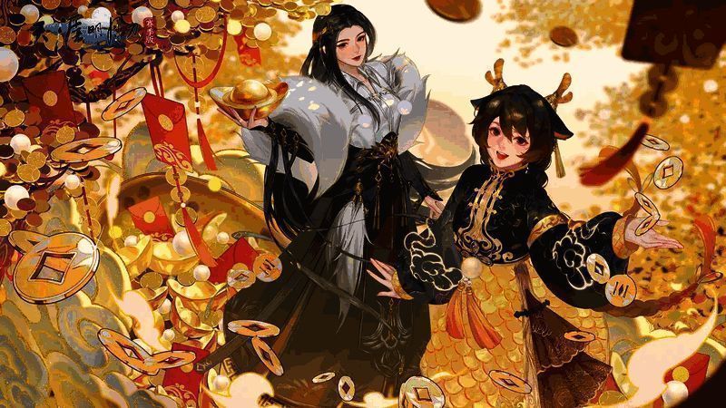 心王·霓龙乐风外观展示图，角色身穿华丽龙纹服饰，背景为火焰与雷电交织