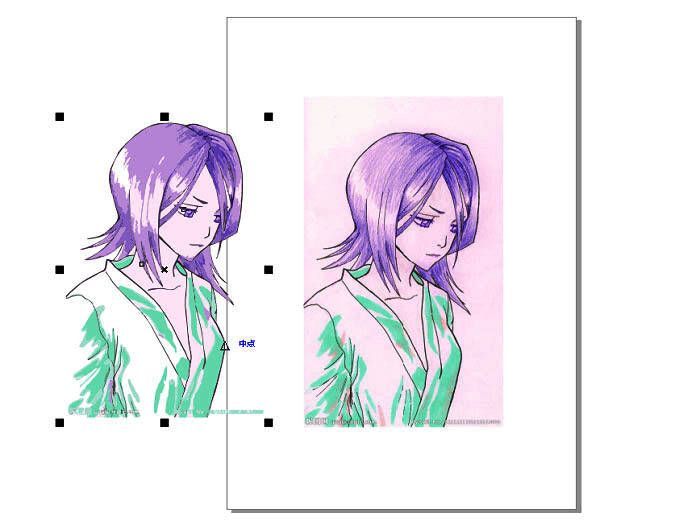 线稿图层被拖动到原图旁边,形成左右对比视图