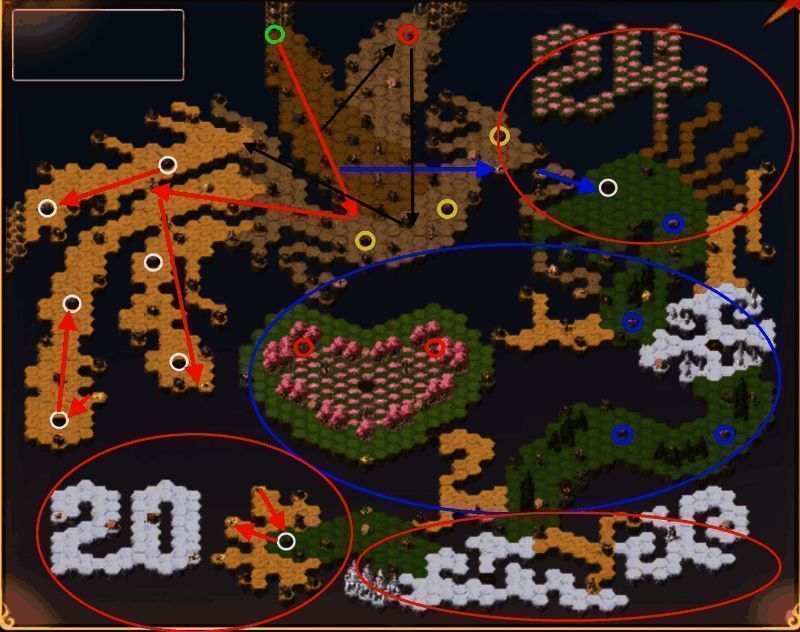 战术图解展示三支队伍各自任务分配及行进方向示意