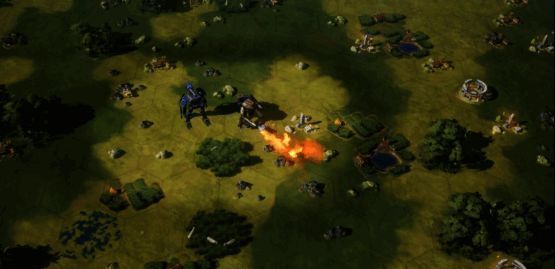 烈焰机甲喷射火焰覆盖战场，地面被大面积引燃