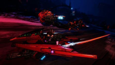 游戏中玩家驾驶数码机车穿越荒野，车身涂装炫酷，背景是未来风格的星球环境