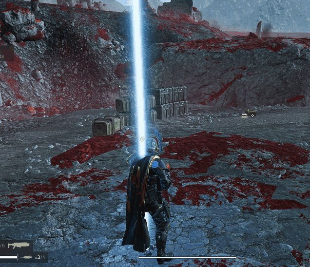 角色被支援武器击中瞬间的特效画面,血量归零提示死亡