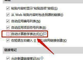 高级设置中自动计算数学表达式选项被取消勾选