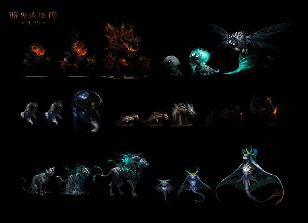 游戏中八只不同造型的使魔形象展示，各具特色