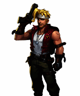 马可·罗西持枪作战，神情坚毅