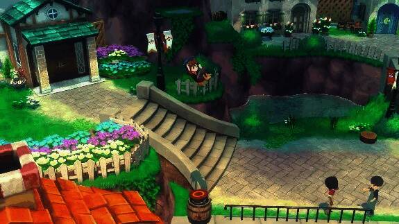 角色踩上木桶准备起跳，背景是即将展开的滑翔之旅