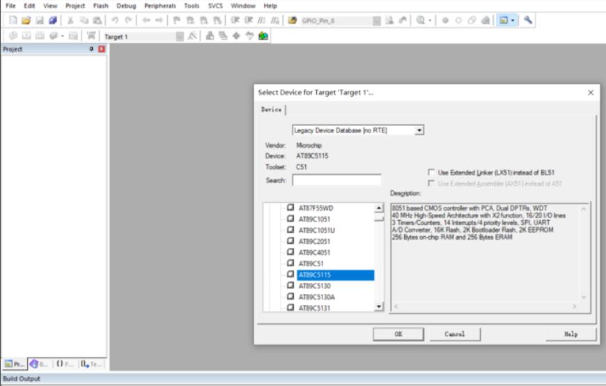 已选中的AT89C51芯片型号，点击确认按钮继续下一步